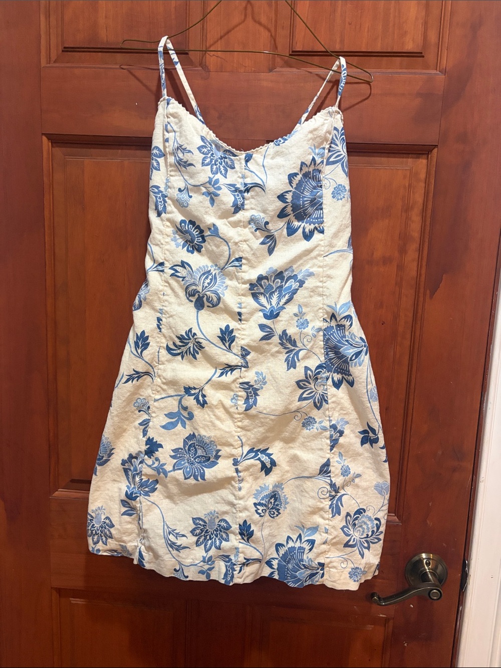 Abercrombie & Fitch Cream Mini Dress with Blue Floral Print. Adjustable Straps